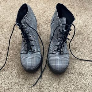 Lace up boot plaid heels